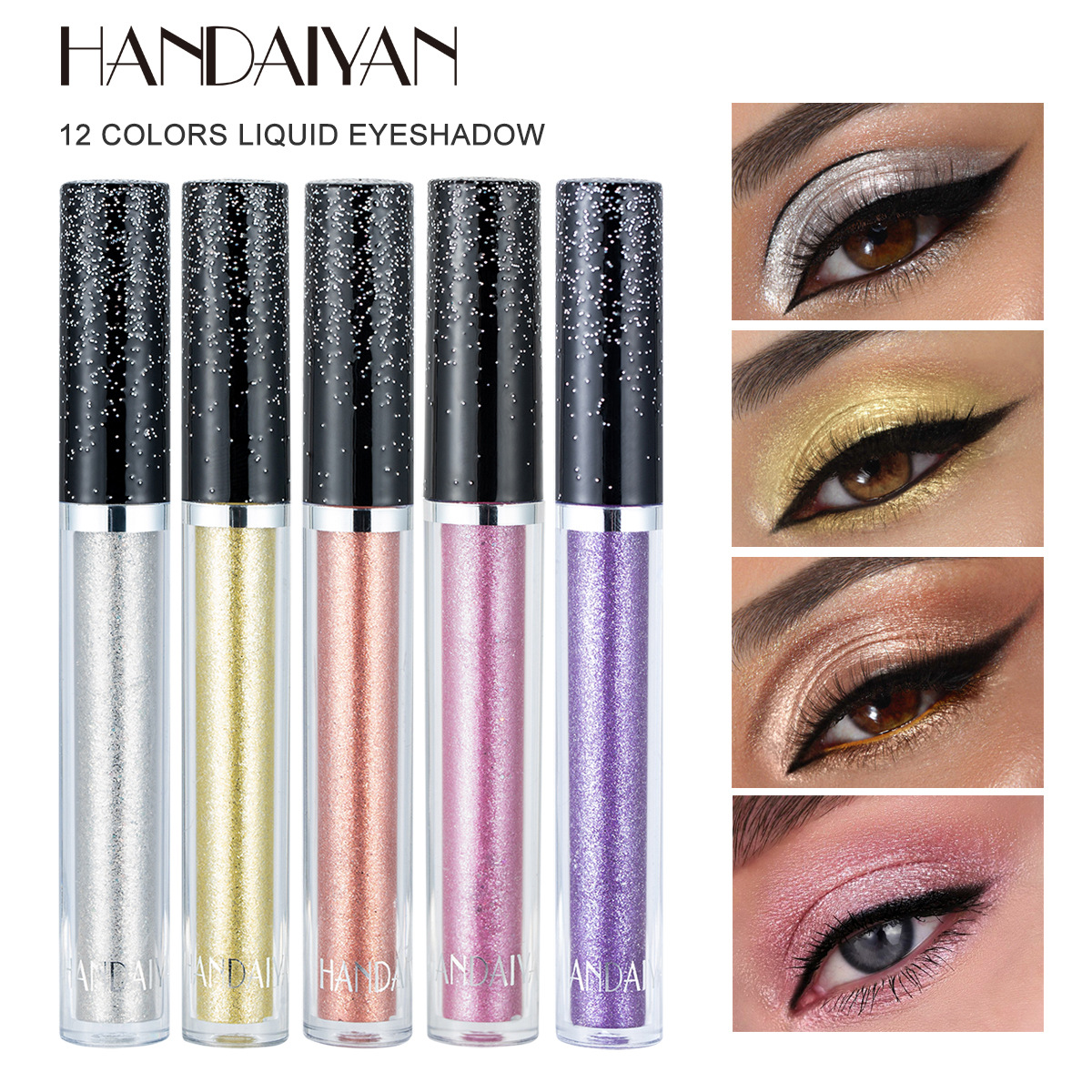 HANDAIYAN Liquid eyeshadow Metallic Dia Shiny Shadow Pen Giltter Pink Eyeshadow Lasting Shimmer Pearlescent Eye Shadow palette Cosmetic rose gold X250