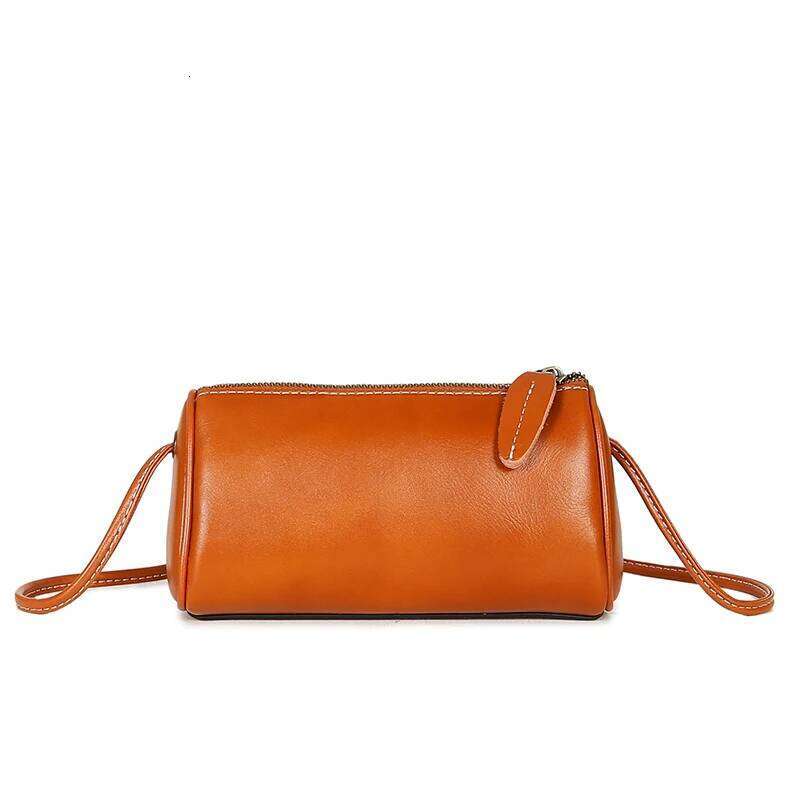 Cowhide Genuine Leather Popular Cylinder Bags Retro Trendy Messenger Bag Women's Designer Shoulder Handbag For Ladies