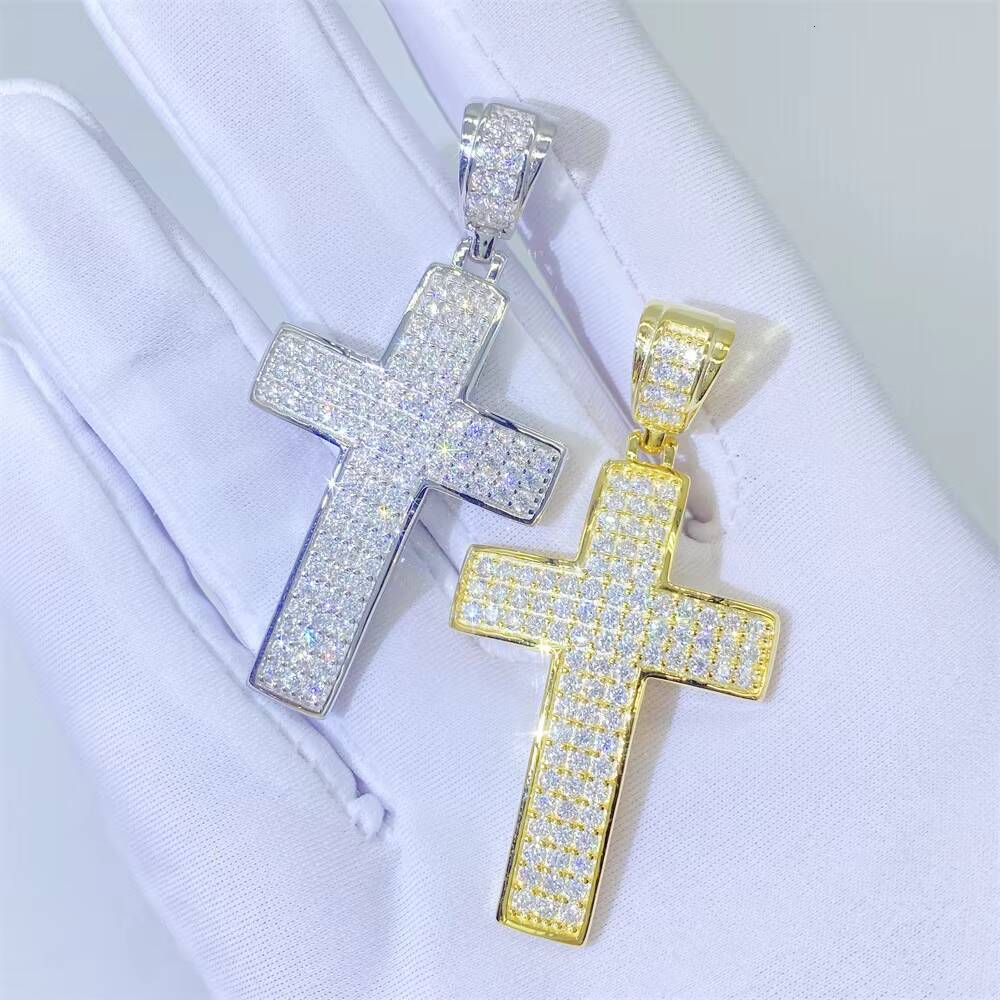 Hip Hop Jewelry for Men Women Rapper 925 Silver Vermeil Chain Iced Out VVS Moissanite Chains Diamond Cross Pendant Necklace