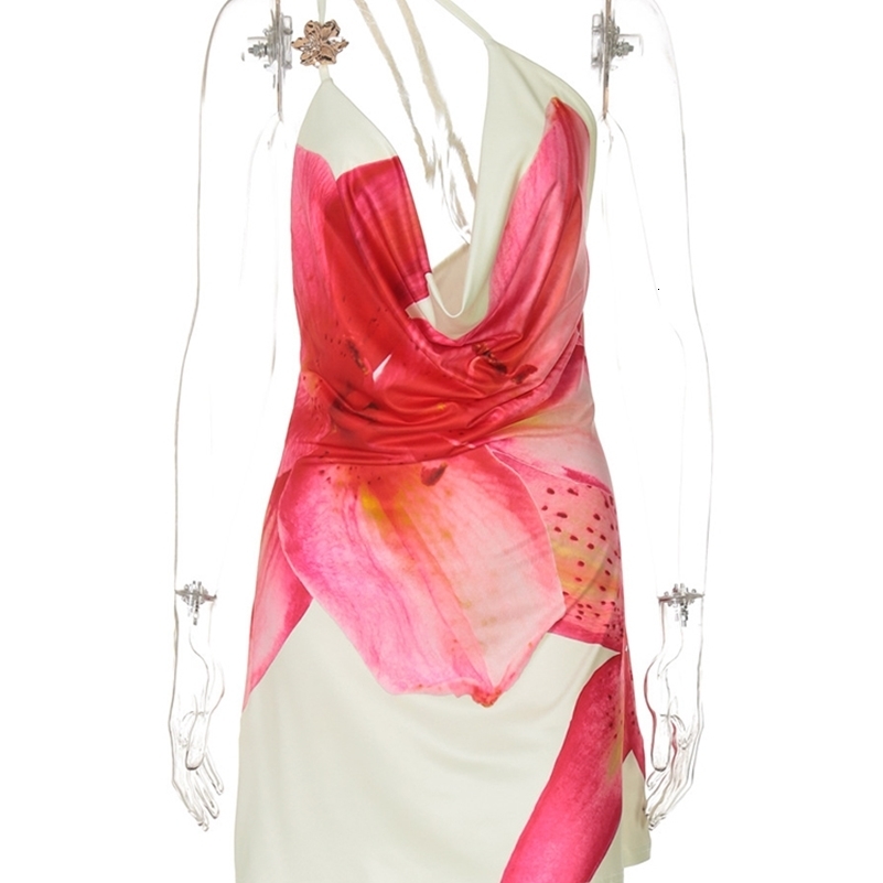 TARUXY Oneshoulder Sexy Printed Dress Draped Swinging Collar Beach Vacation Mini Dress Elegant Sleeveless Female High Waist 250828