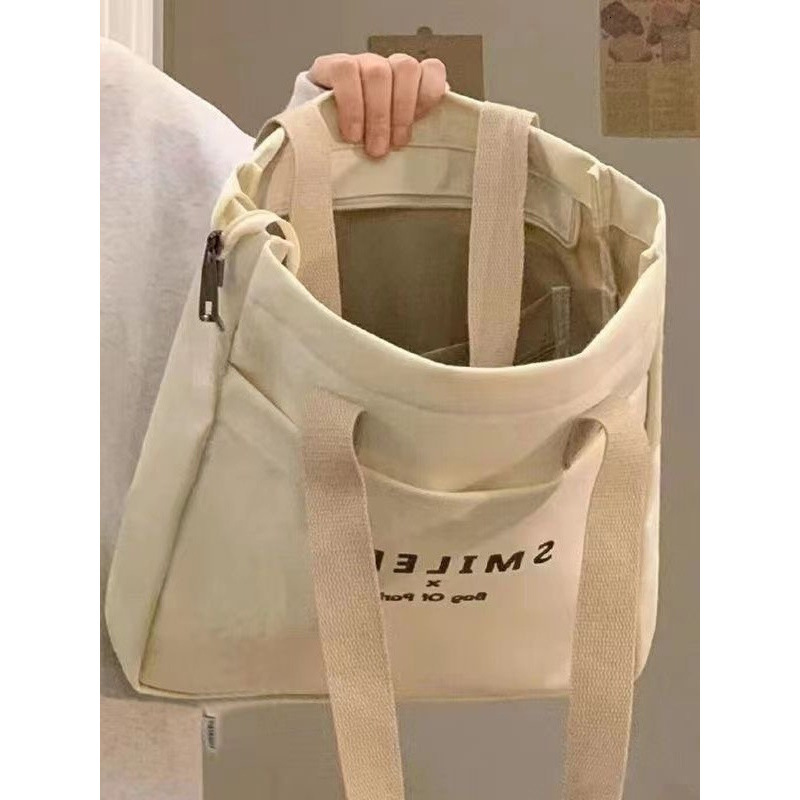 2025 Autumn New Female College Students' Simple Canvas Bag, Casual Style, bag niche Design, Shoulder Bag, Large Capacity Commuting Handbag, Desig