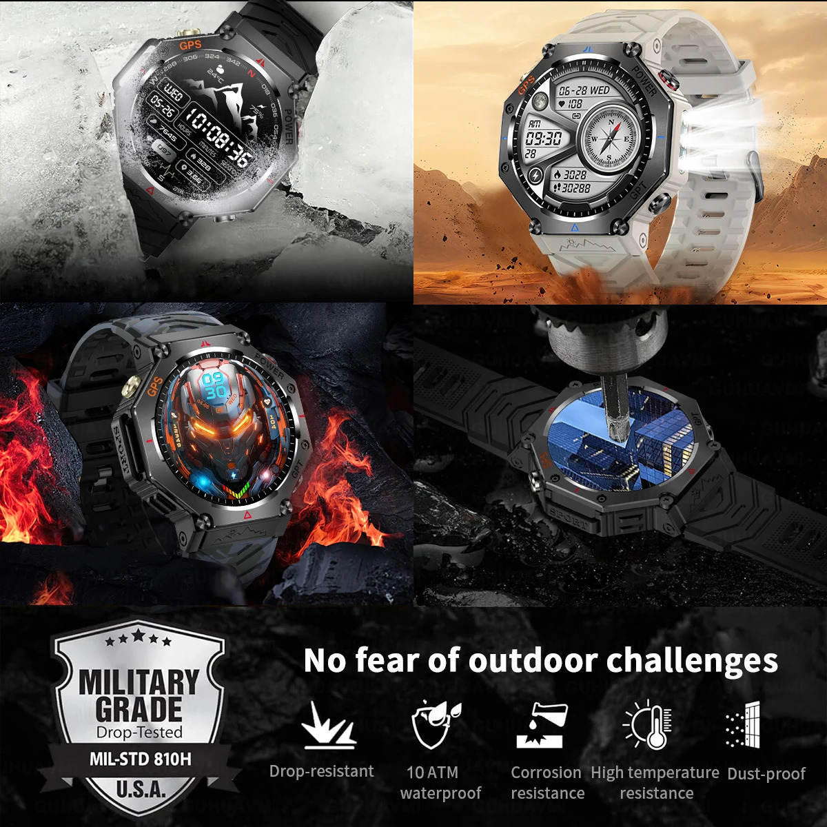Military Smart Watch TRex 3 Bulitin GPS Compass Altimeter Barometric TM IP69K Waterproof AMOLED Bluetooth Call watch 250829 - view 7