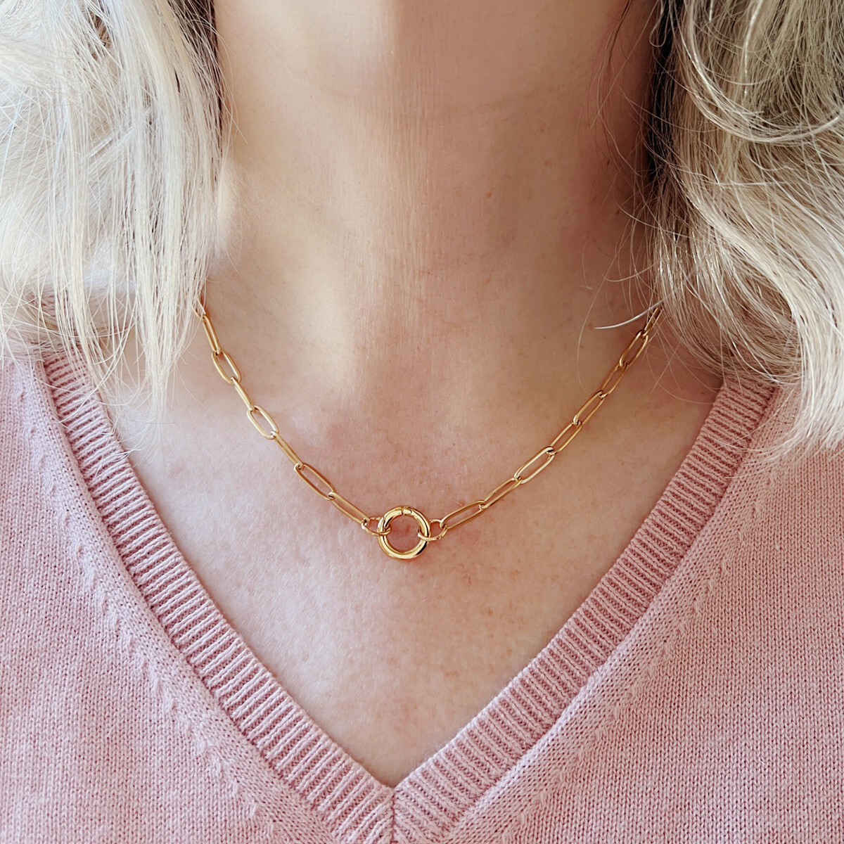 Stainless Steel Paperclip Circle Clavicle Chain DIY Pendant Necklace Personality Simple Unisex - view 5