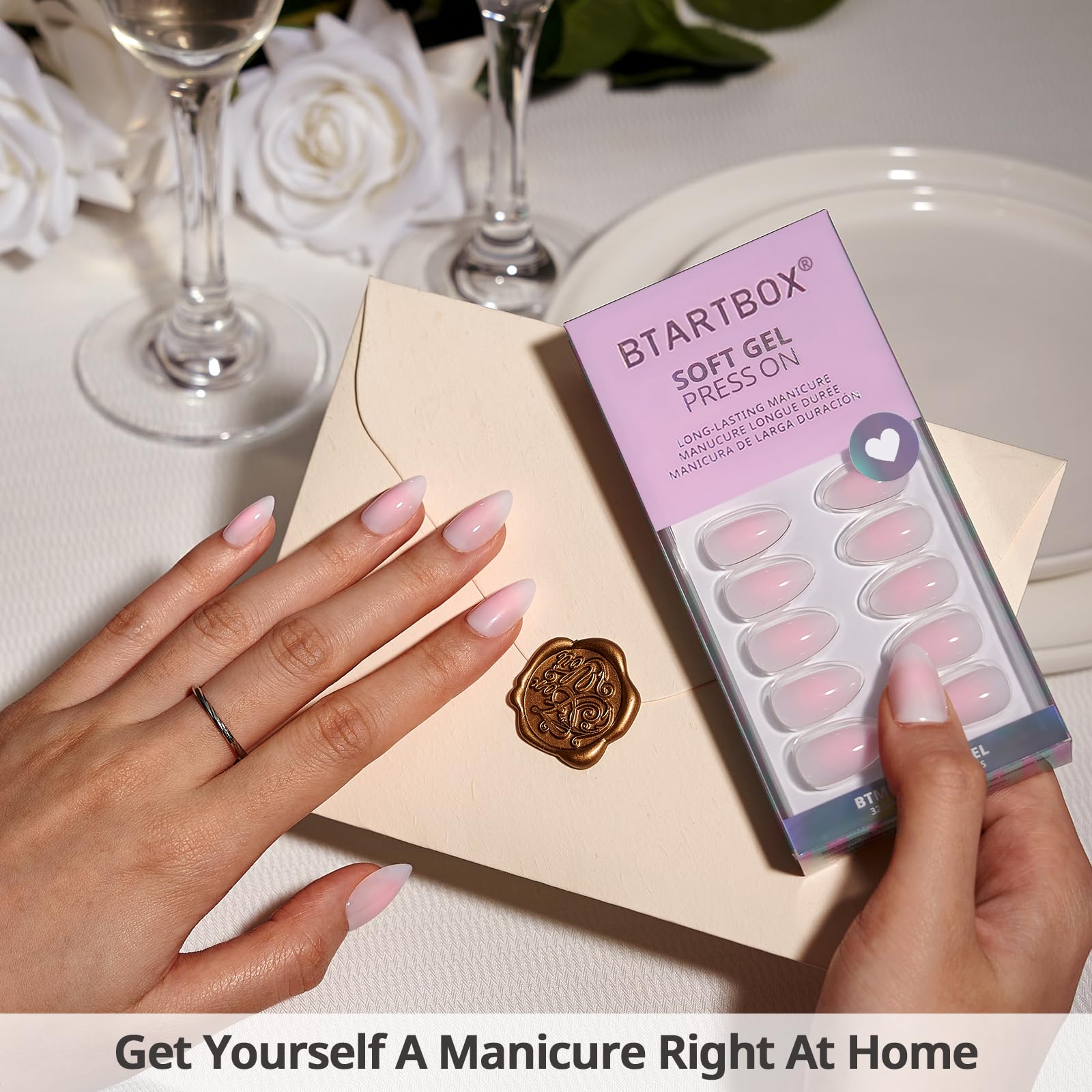 Pink And White Mixed Blending Gradient Press On Nails, Simple Go With Diverse,Are Essential For Women And Girls' Gatherings And Banquets
