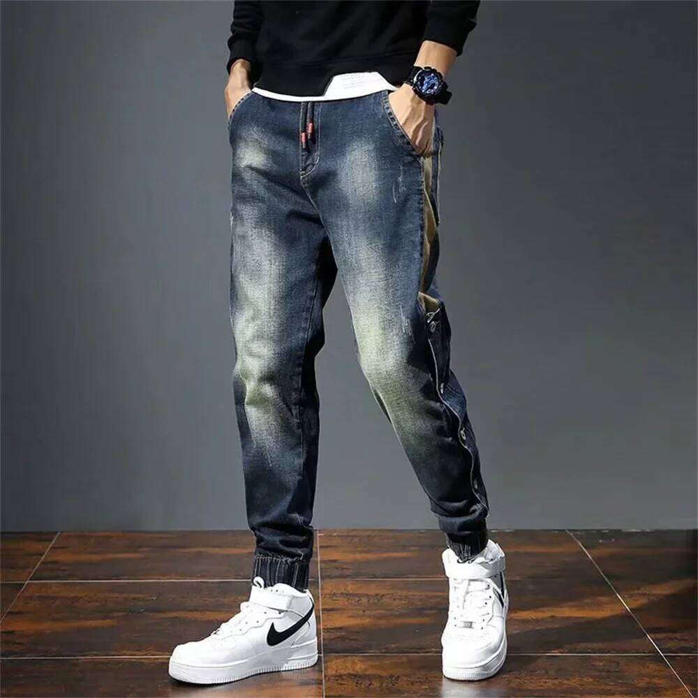 Mens Harem Pants Fashion Pockets Desinger Loose Baggy Moto Jeans Men Stretch Retro Streetwear Relaxed men clothing pants