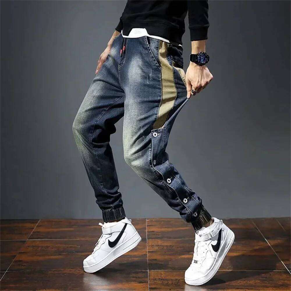 Mens Harem Pants Fashion Pockets Desinger Loose Baggy Moto Jeans Men Stretch Retro Streetwear Relaxed men clothing pants