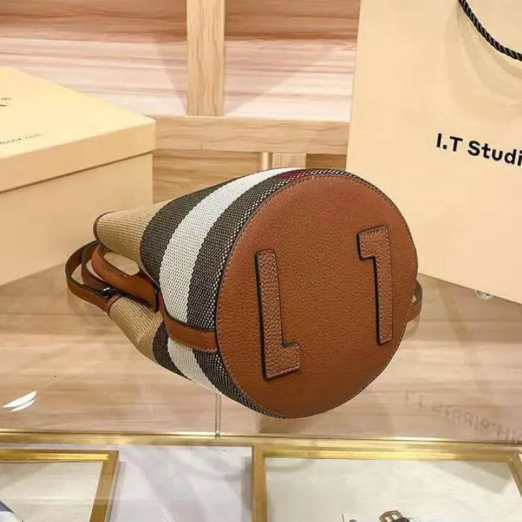 Canvas Leather Women Fashion Barrel Bucket Plaid bag Shoulder Crossbody Bags Female Purses And Handbags Ladies Bag