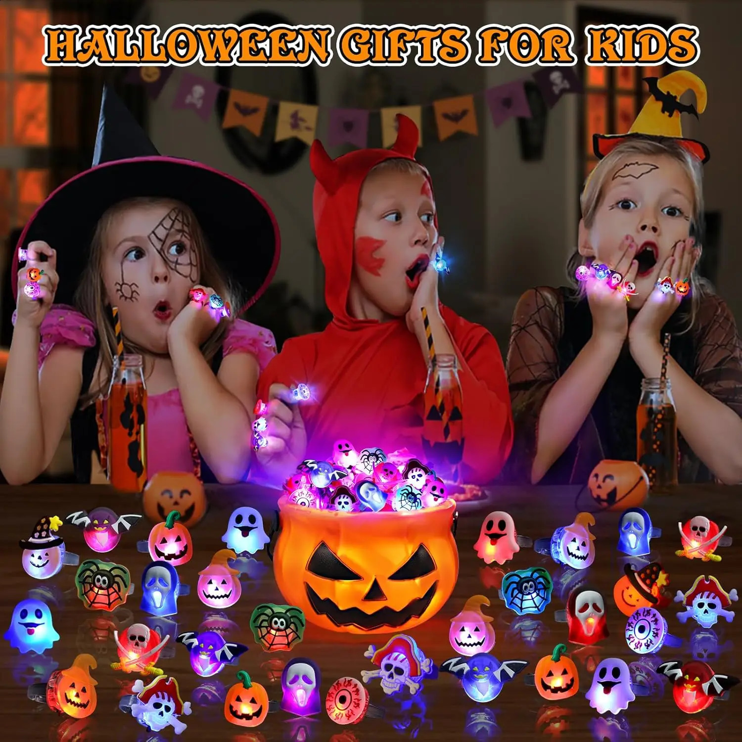 20/50pc Halloween LED Light Up Rings Toys Horror Pumpkin Ghost Spider Glow Finger Rings for s Trick Party Supplies Party Gift 250828