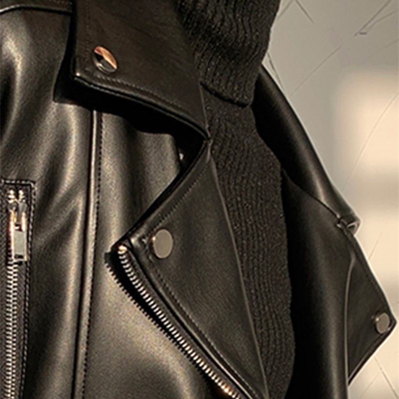 Lautaro Black Faux Leather Biker Jacket Long Sleeve Zipper Belt Loose Luxury Korean Fashion Autumn Clothes Women Wholesale y250828