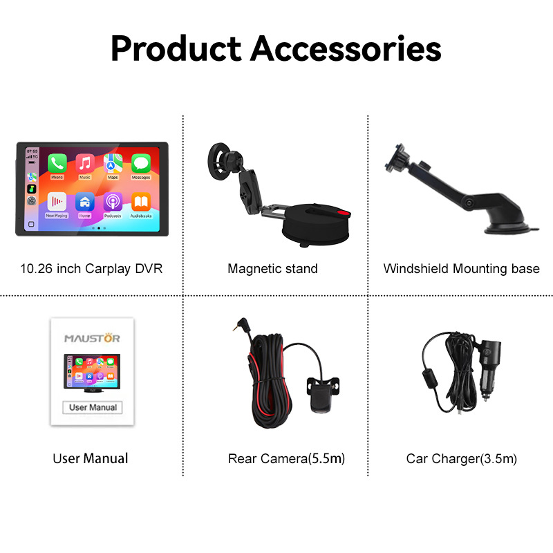 8 inch Car Stereo Touch Screen with Android Auto Carplay, Mirror Link, Car Audio,ADAS,GPS, Bluetooth, Voice Control Function, Long Mounting Holder for