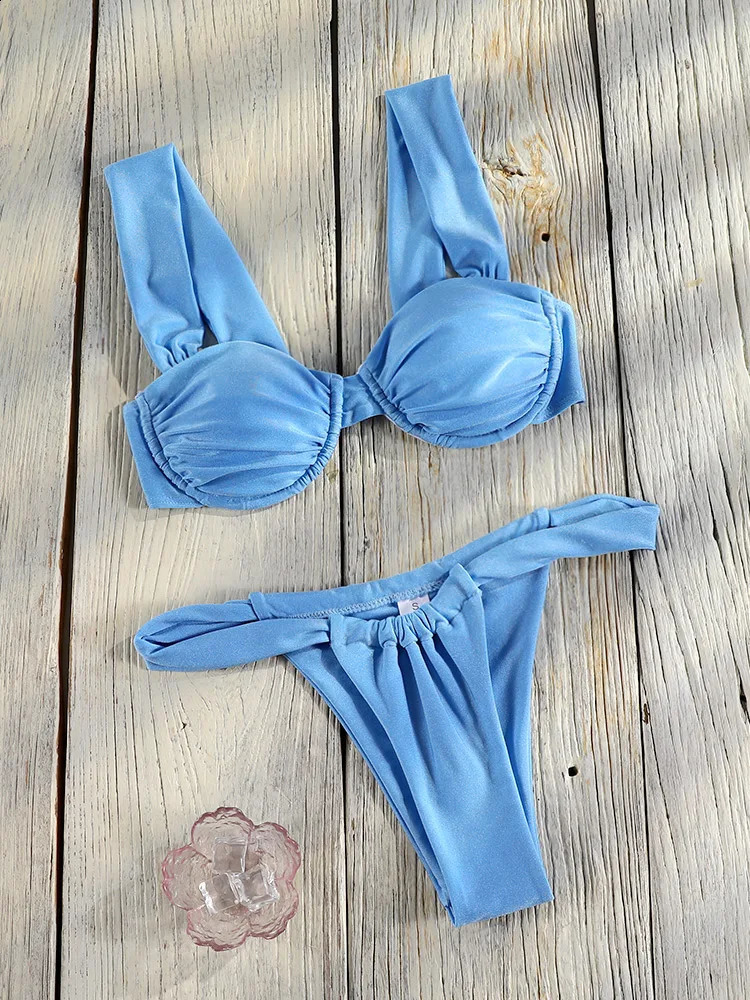 Solid Bikini Set Sexy Swimwear Womens TwoPiece Swimsuits Push Up Bathing Suit Biquini Low Waist Summer Beachwear 250829