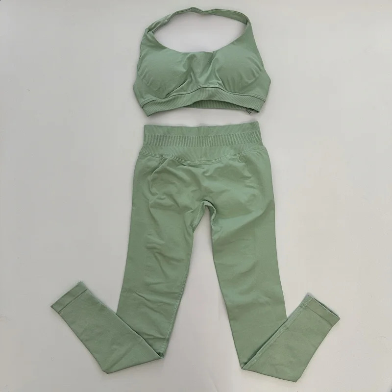 No Yoga Legging Sets for Women Seamless Set Scrunch Butt Workout Gym Suit with Halter Crop Top 250829