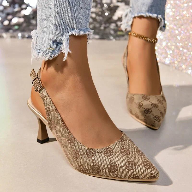 Dress Shoes Brand Designer High Heels Sandals Women 2025 Summer Pointed Toe Ankle Straps Pumps Woman Plus Size Thin Heeled Party