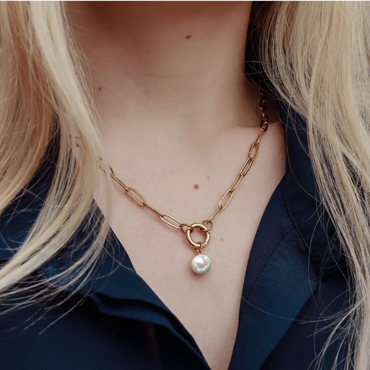 Stainless Steel Paperclip Circle Clavicle Chain DIY Pendant Necklace Personality Simple Unisex - view 3