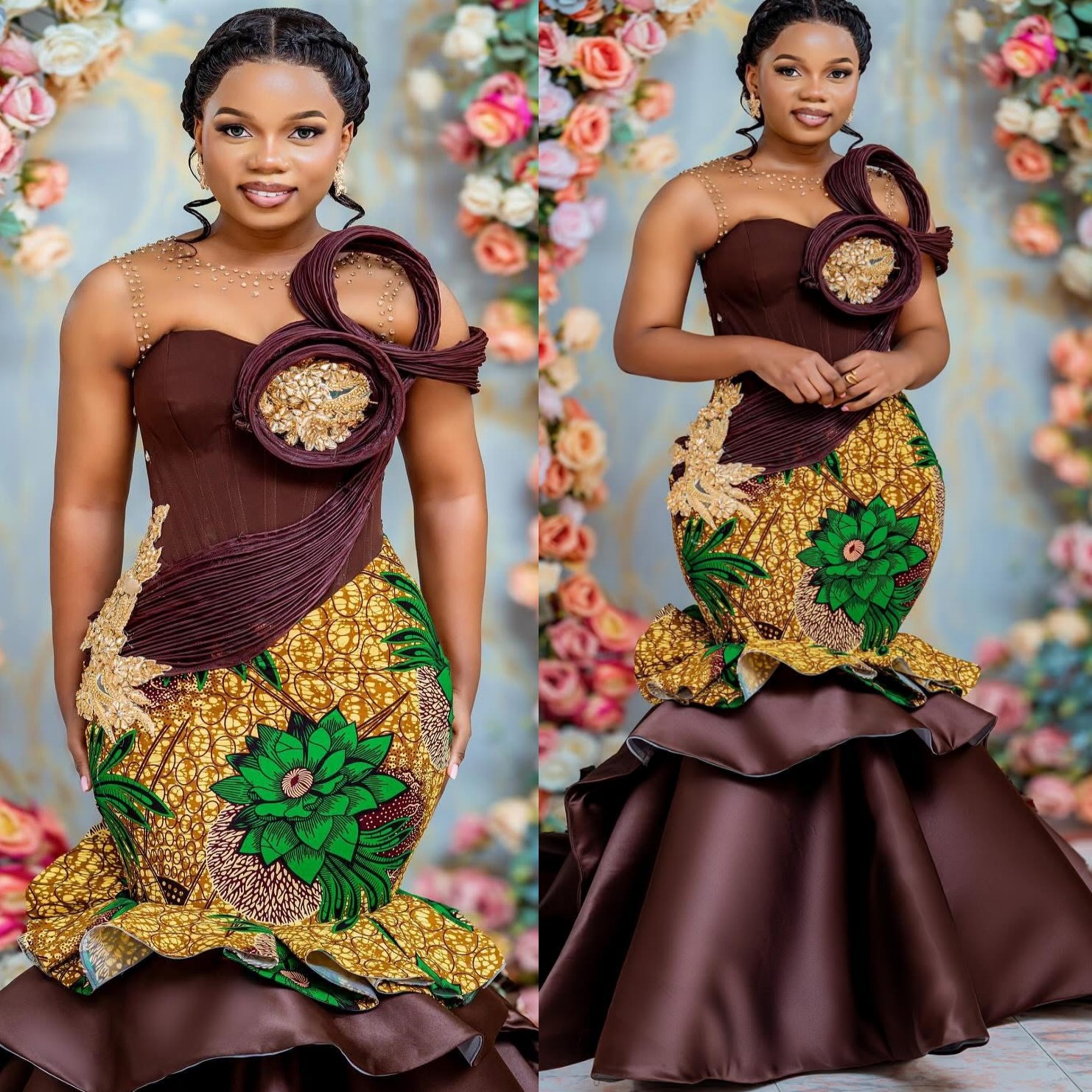 Aso Ebi Mermaid Brown Prom Dress 2025 Printed Crystals Satin Stylish Evening Formal Party Birthday Dresses Robe De Sorrie Reception Gowns For Special 