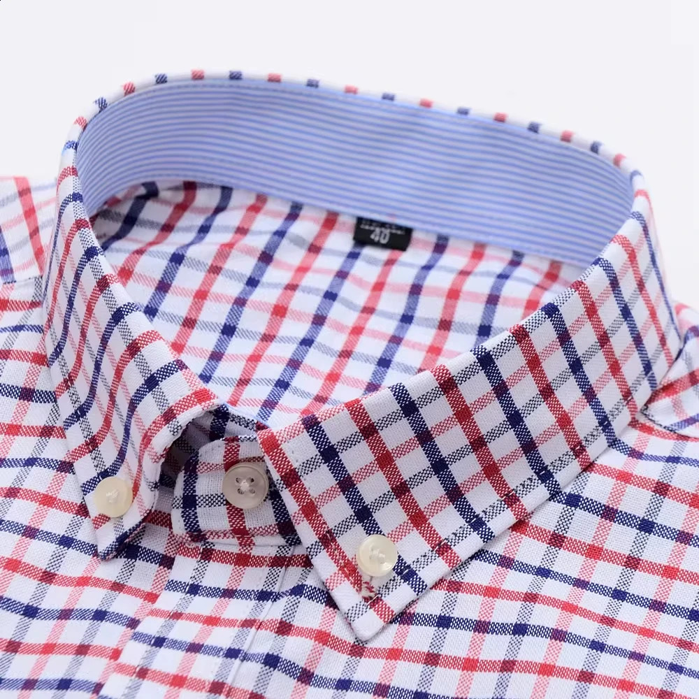 Mens Versatile Casual Checkered Oxford Cotton Shirts Single Pocket Long Sleeve Standardfit Button Down Gingham Striped 7XL 6XL y250828