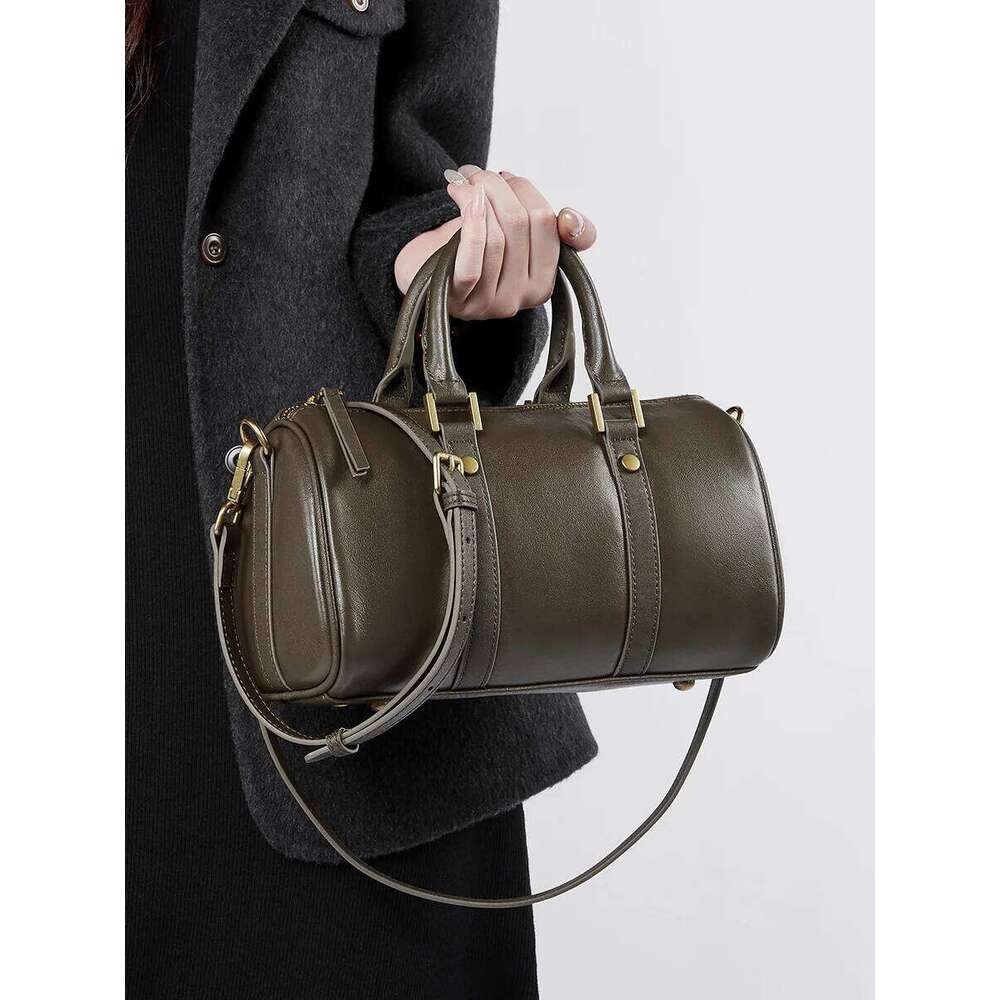 100% Genuine Leather Vintage Women Handbag Shoulder Cowhide Boston Bag Ladies Commuting Crossbody Bag For Shopping