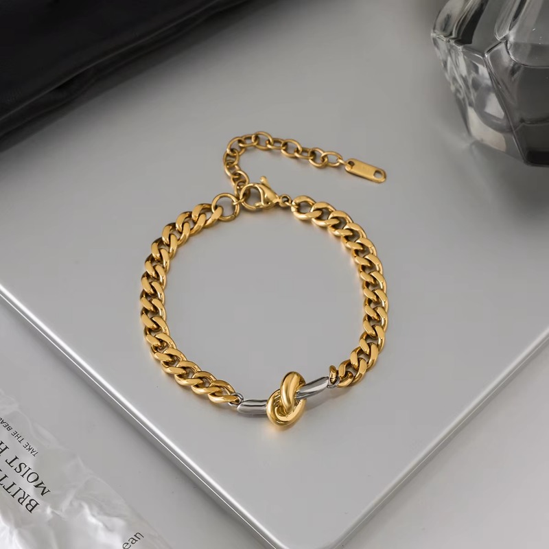 Women's 18K Two Tone Stainless Steel Various Fashion Chain Hercules Knotted Rope OT Bar Bracelet