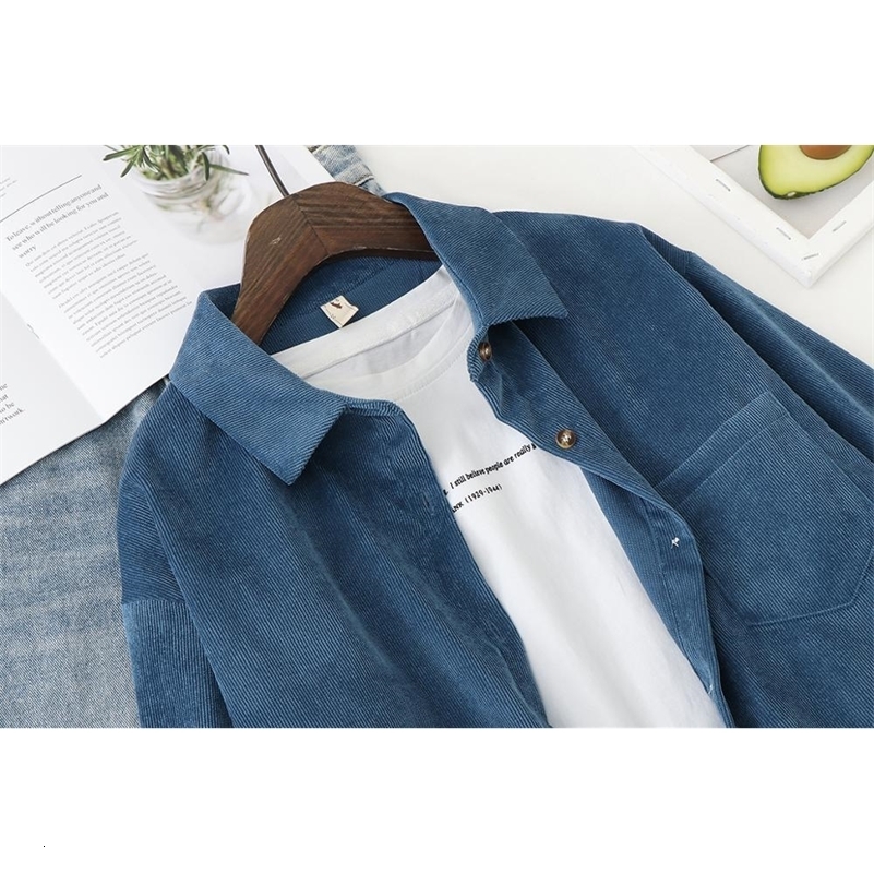 Corduroy Women Blouses Shirts Tunic Womens Tops And Blouses Womenswear Long Sleeve Clothing Button Up Down Loose White 250828