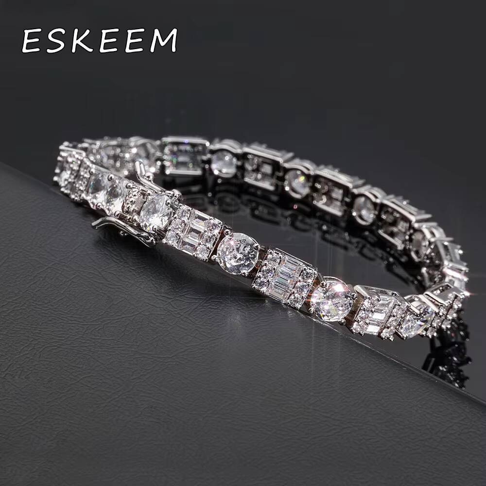 Women VVS Moissanite Tennis Bracelet Square Circular Design 925 Sterling Silver Sparkling Diamond Tennis Chain Hip Hop Jewelry