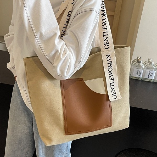 2025 bag autumn new shoulder strap print niche simple casual collage color block canvas bag gentle women's shoulder bag designer diagonal cross b