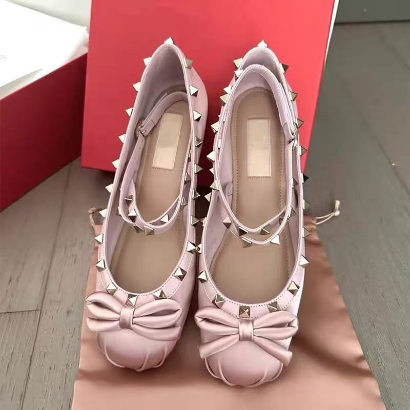 High quality Ballet Flats Wedding Bow Formal Shoes Designer Luxury shoes Satin Elastic Casual Square Toe Black Women shoes 35-40 Factory direct supply with original