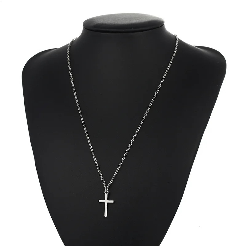 Fashion Christian Jesus Cross Necklaces Silver Color Long Chain Simple Pendants For Women Men Jewelry Gifts Drop250829ww