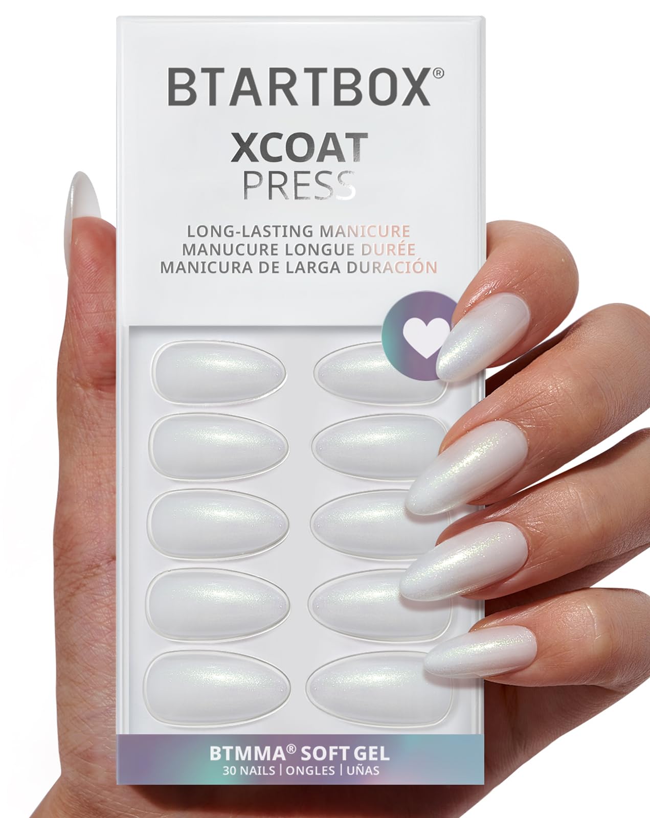 White Long Matte Press On Nails With Fine Shimmer, Fashionable And Beautiful, Suitable For Women And Girls To Wear Daily