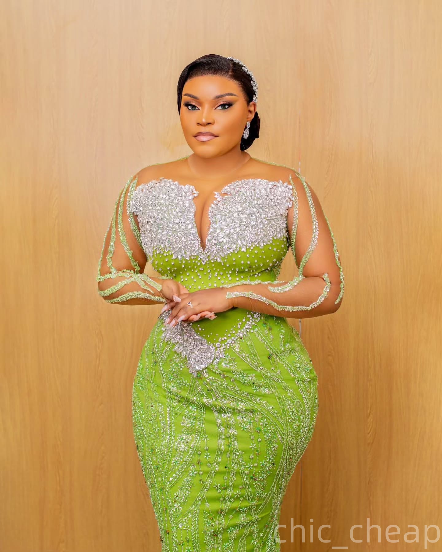 Aso Ebi Mermaid Green Prom Dress 2025 Sheer Neck Crystals Sequined Evening Formal Party Birthday Dresses Robe De Sorrie Reception Gowns For Special Oc