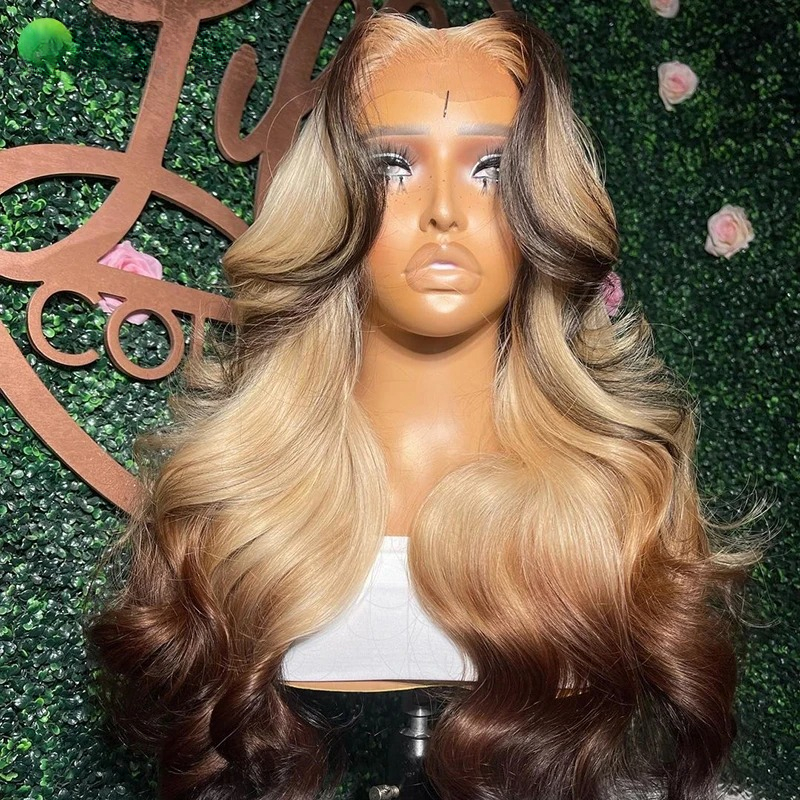 Ombre 613 Brown Human Hair Lace Front Wig Pre-Plucked 13x6 HD Transparent Lace Frontal Wig For Women Wear And Go 613 Honey Blonde Body Wave Wig