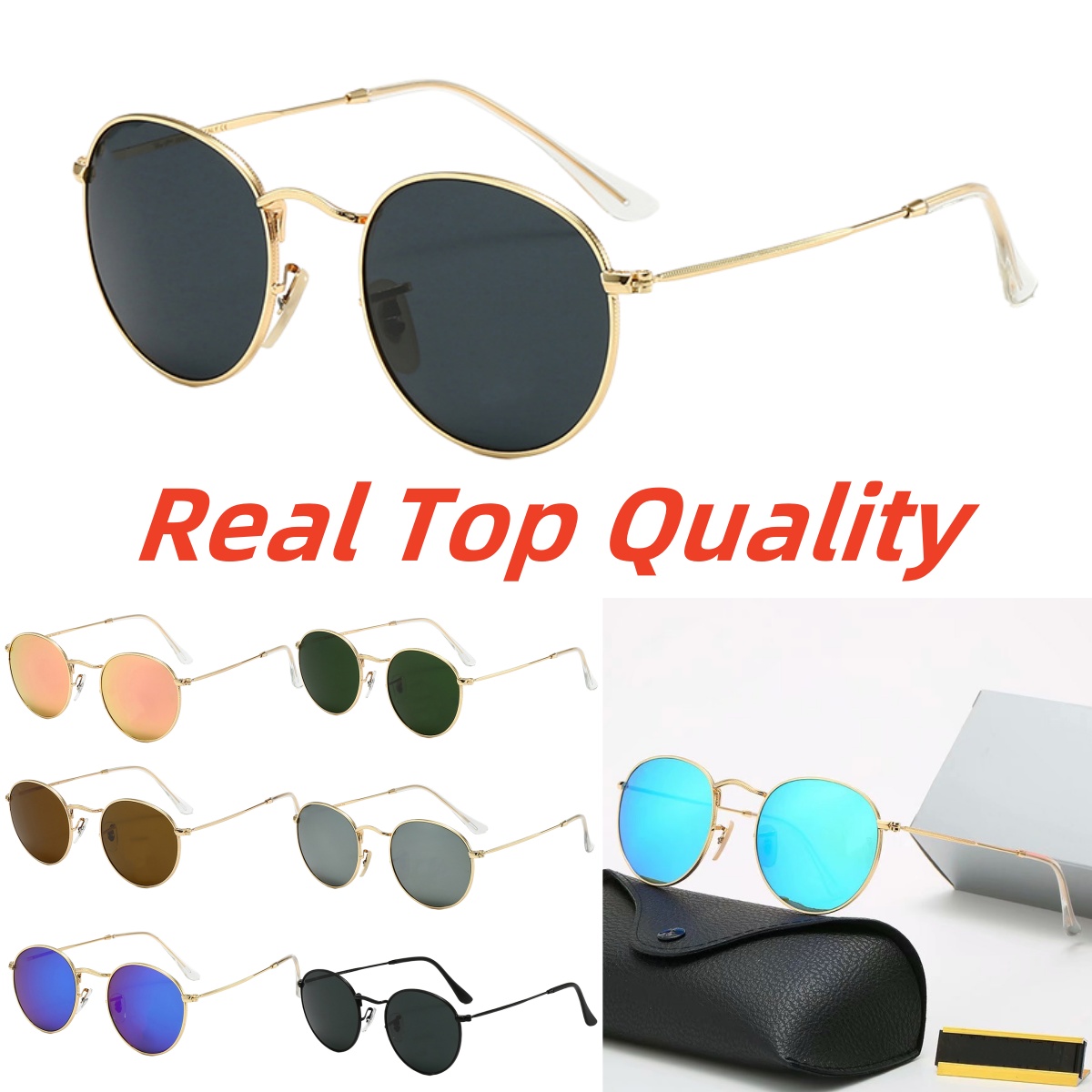 Fashion Polarized Men Women Classic Round Sunglasses Nylon Frame Sun Glasses with leather box Accessories