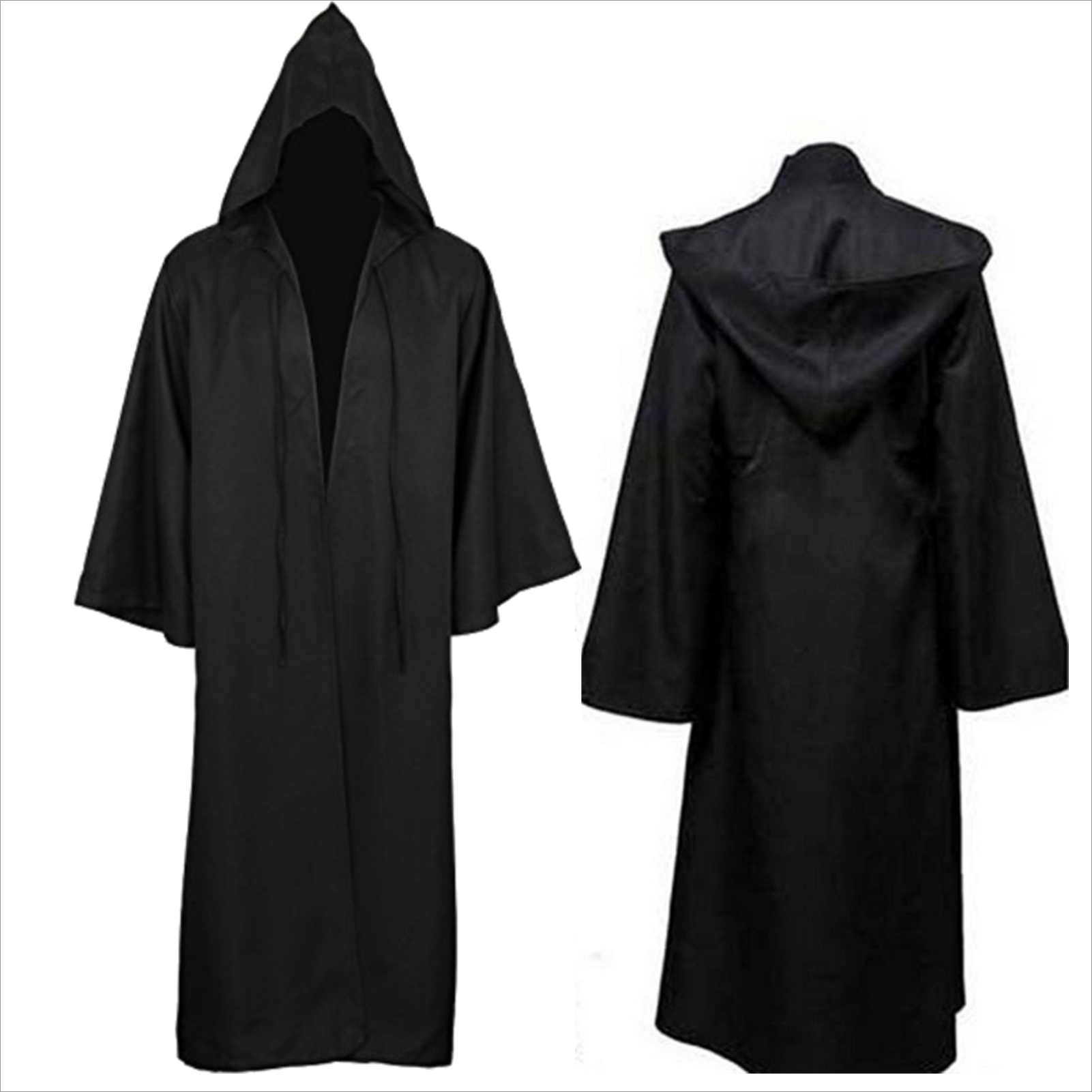Halloween Cloak Soft Unisex Hooded Long Shirt Black Robe Witch Cape Cosplay Wizard Costume Prop Party Supplies Holiday Decor