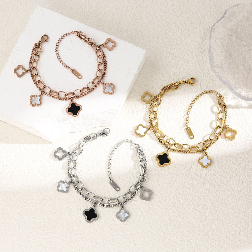 Clover Bracelet Women Luxury Designer jewelry double-layer four Leaf Bracelets 18K Gold Silver Plate Agate Diamond Fashion Charm Chain Wedding Gift Party high end
