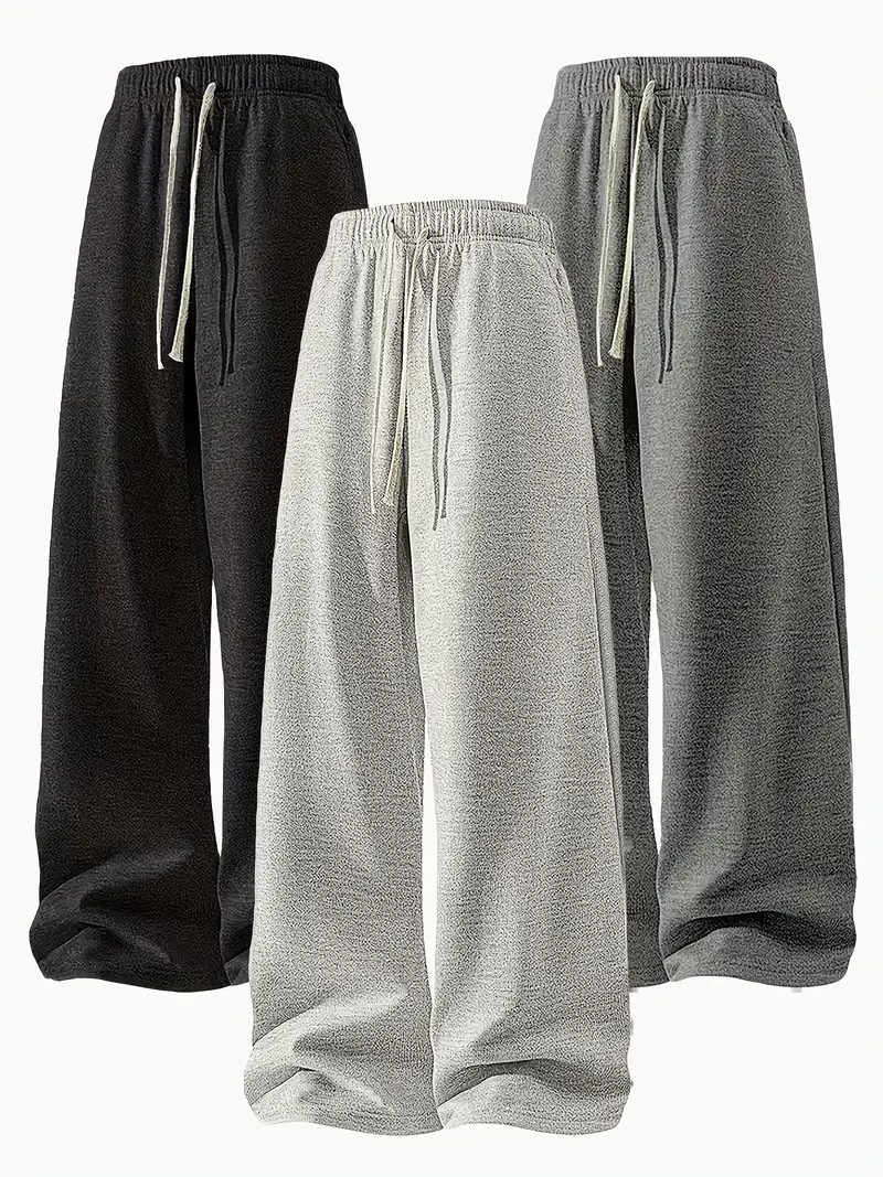 Men's Pants Pack Drawstring Fashion Man Sweatpants Solid Color Casual Straight Linen Loose Trousers Summer Baggy