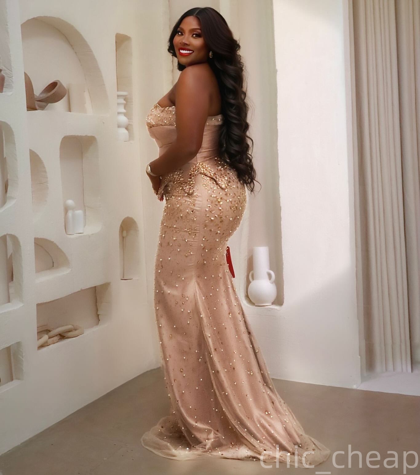 Aso Ebi Mermaid Champagne Prom Dress 2025 Illusion Crystals Sweetheart Evening Formal Party Birthday Dresses Robe De Sorrie Reception Gowns For Specia