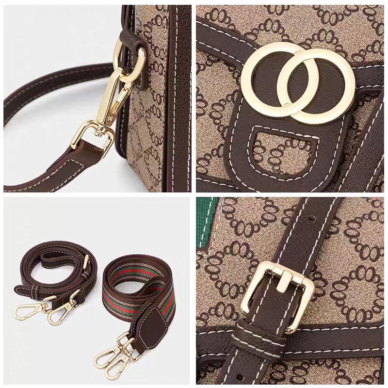 2025 new high-end fashion light luxury women's bag small square shoulder bag with stripe details and gold logo compact multifunctional crossbody 