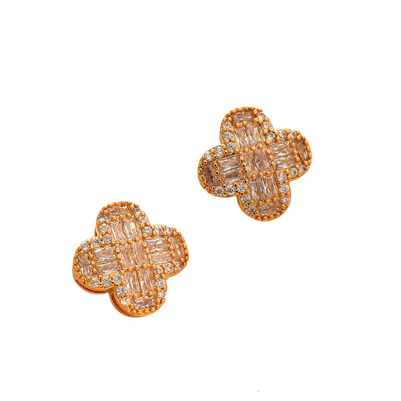 European And American Fashion Zircon Clover Earrings High-end Light Luxury Designer Free Shipping Niche Retro Exquisite Multifunctional Silver Needle 