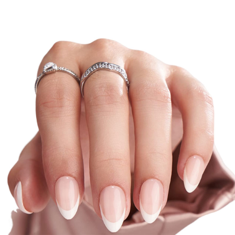 Elegant White French Edged Almonds Shape Press On Nails Tips Durable Reusable Suitable For Everyday Use
