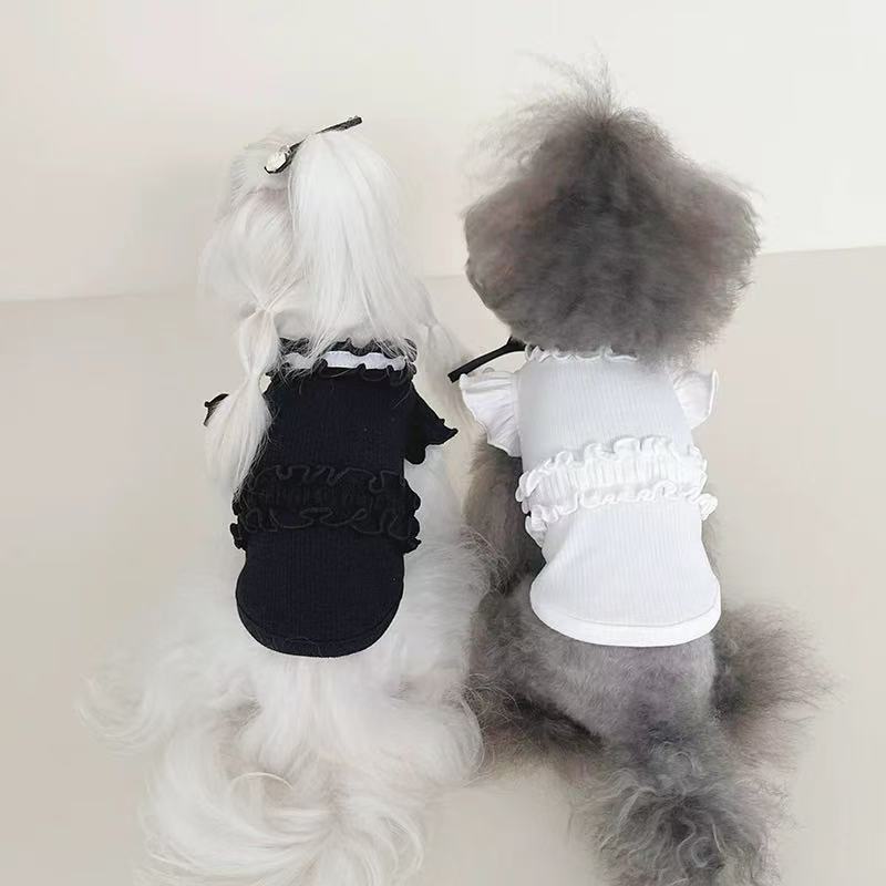 T1063 Lace-up versatile flying sleeve bottoming shirt pet clothes spring and autumn style Teddy Bichon Maltese small dog autumn and winter