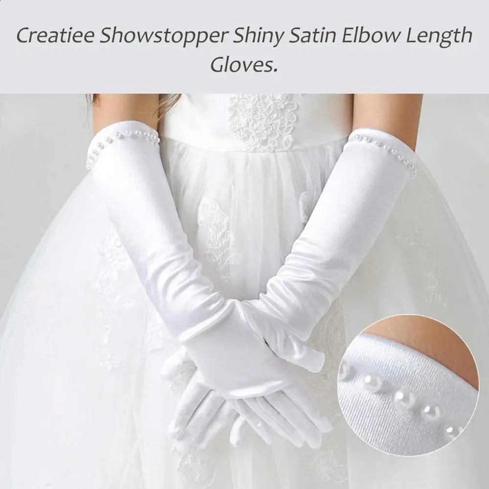 1 Pair Little Girls Long Princess Costume Glove White Dress Up Beading for Kids Party Wedding Birthday 250828