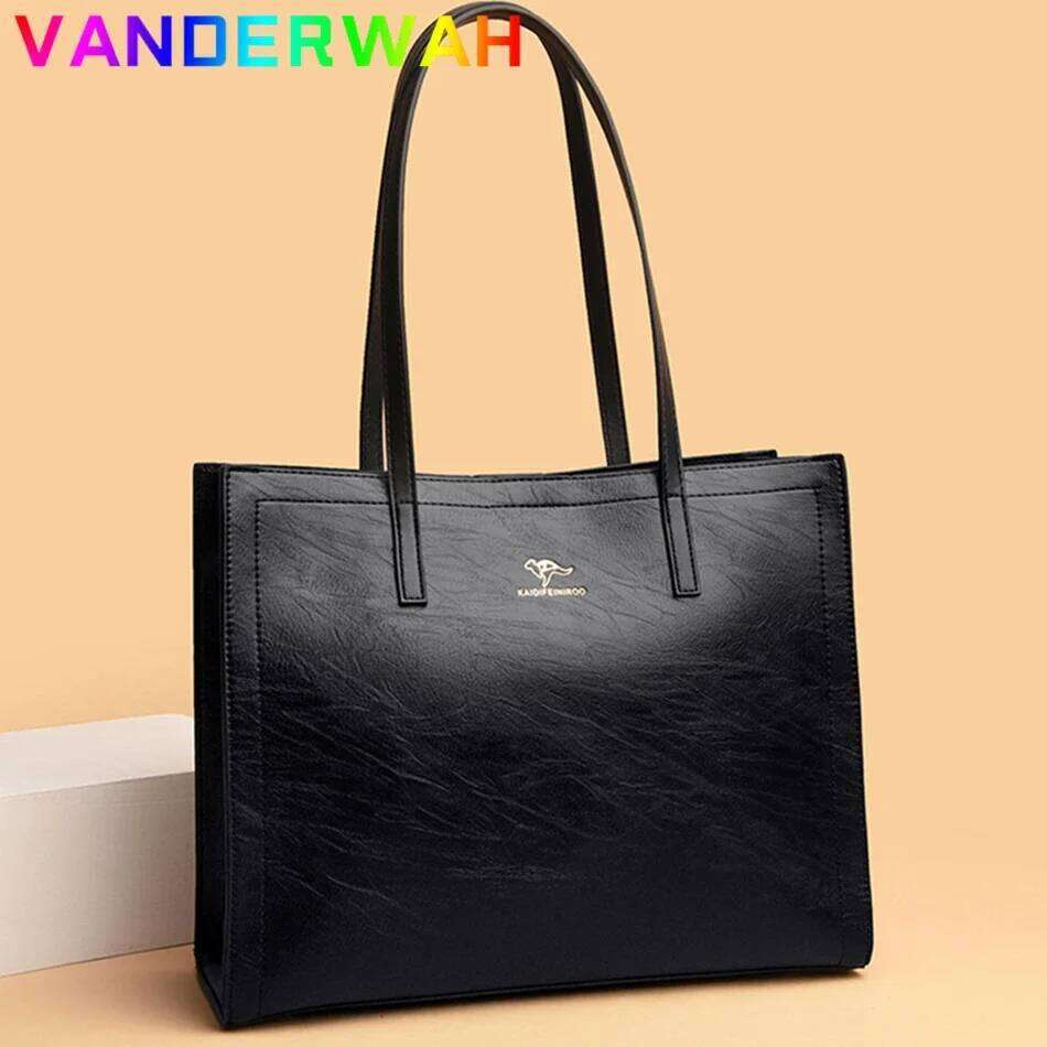 Vintage Large Capatity Tote Shoulder Fashion Top-Handle High Quality Pu Leather Bags Casual Letter Design Handbag