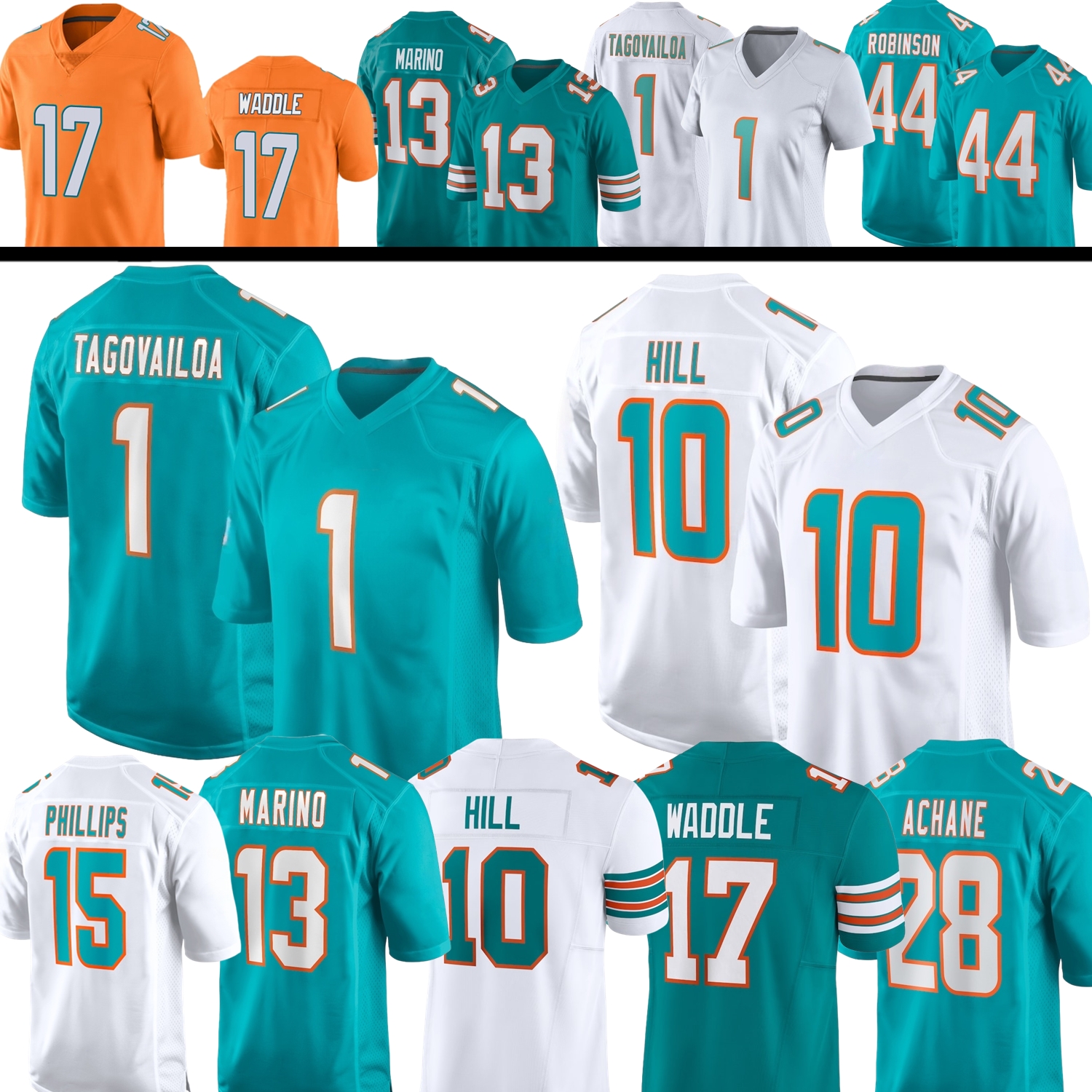Custom Football Jersey Tyreek Hill Tua Tagovailoa Jaylen Waddle Minkah Fitzpatrick Dan Marino Quinn Ewers Sieler Smith Jones Gordon II Wright Brooks