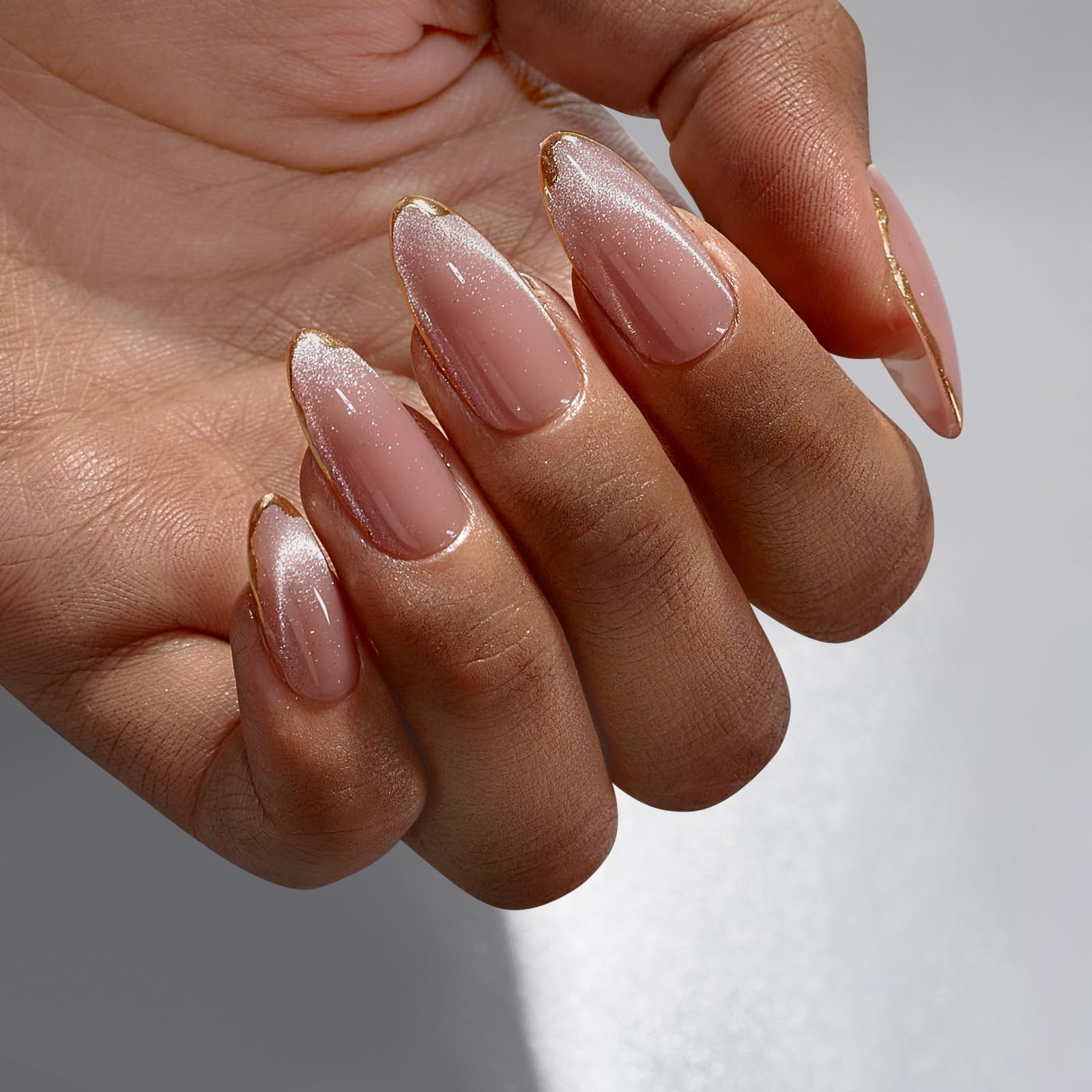 White Cat Eye Gold Border Medium Long Press On Nails, Fashionable Temperament Suitable For Girls And Women To Give Gifts