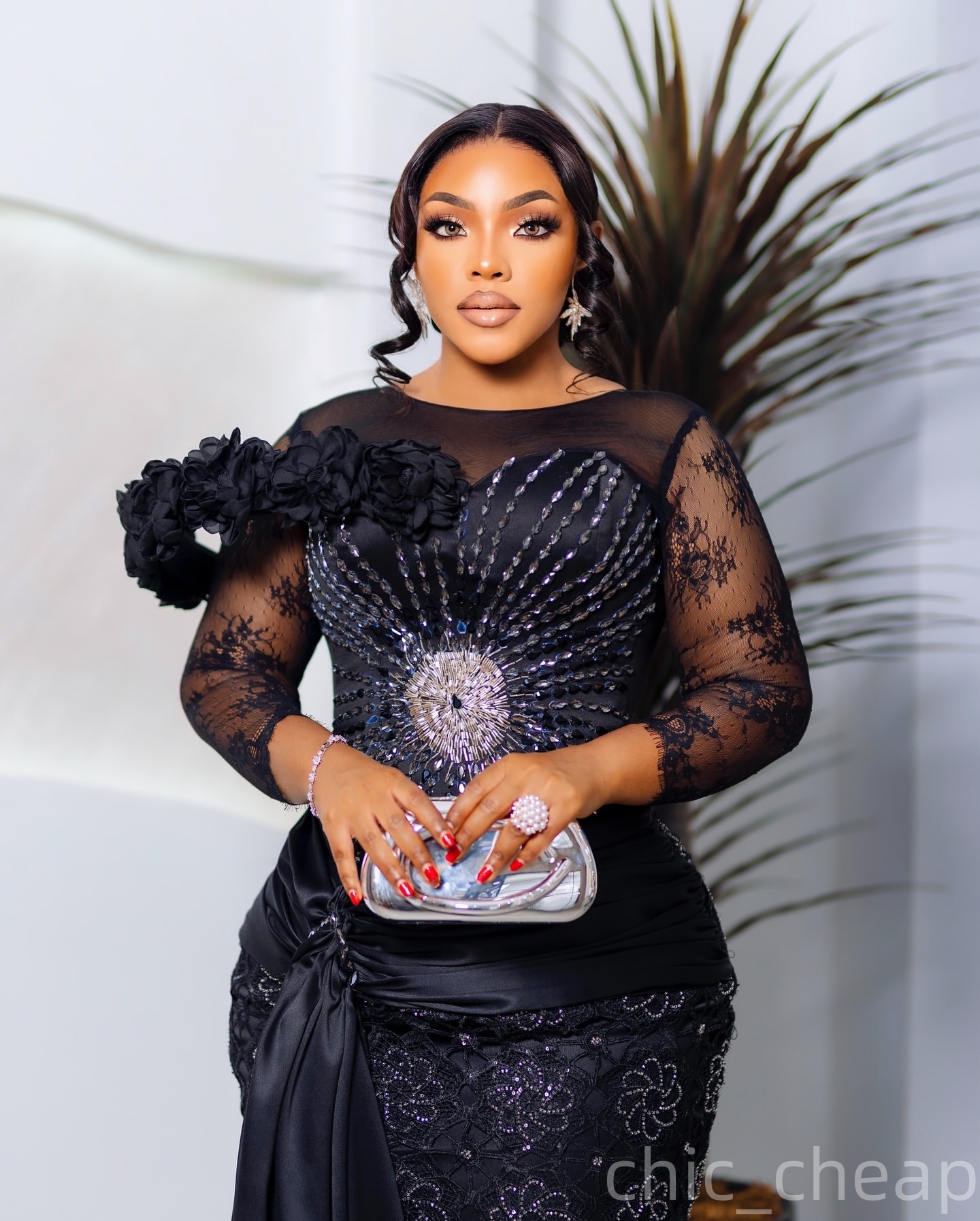 Aso Ebi Black Sheath Prom Dress 2025 Lace Beaded Crystals Flowers African Evening Formal Party Birthday Dresses Robe De Sorrie Reception Gowns For Spe