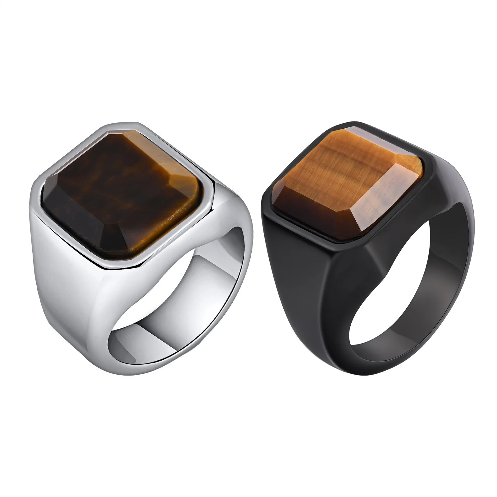 Vnox Tiger Eye Stone Ring for Men Geometric Square Stainless Steel Metal Finger Ring Stylish Ring Band Wedding Gift Size 712 250829