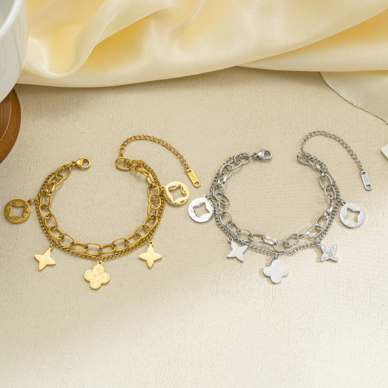 Clover Bracelet Women Luxury Designer jewelry double-layer four Leaf Bracelets 18K Gold Silver Plate Agate Diamond Fashion Charm Chain Wedding Gift Pa