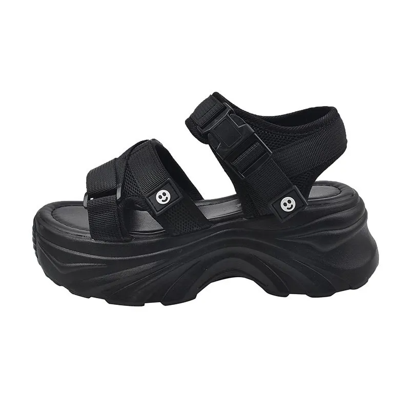 New Flat Nylon Metal Buckle Strap Mules Thick Sole Slides Platform Shoes Women Summer Slippers