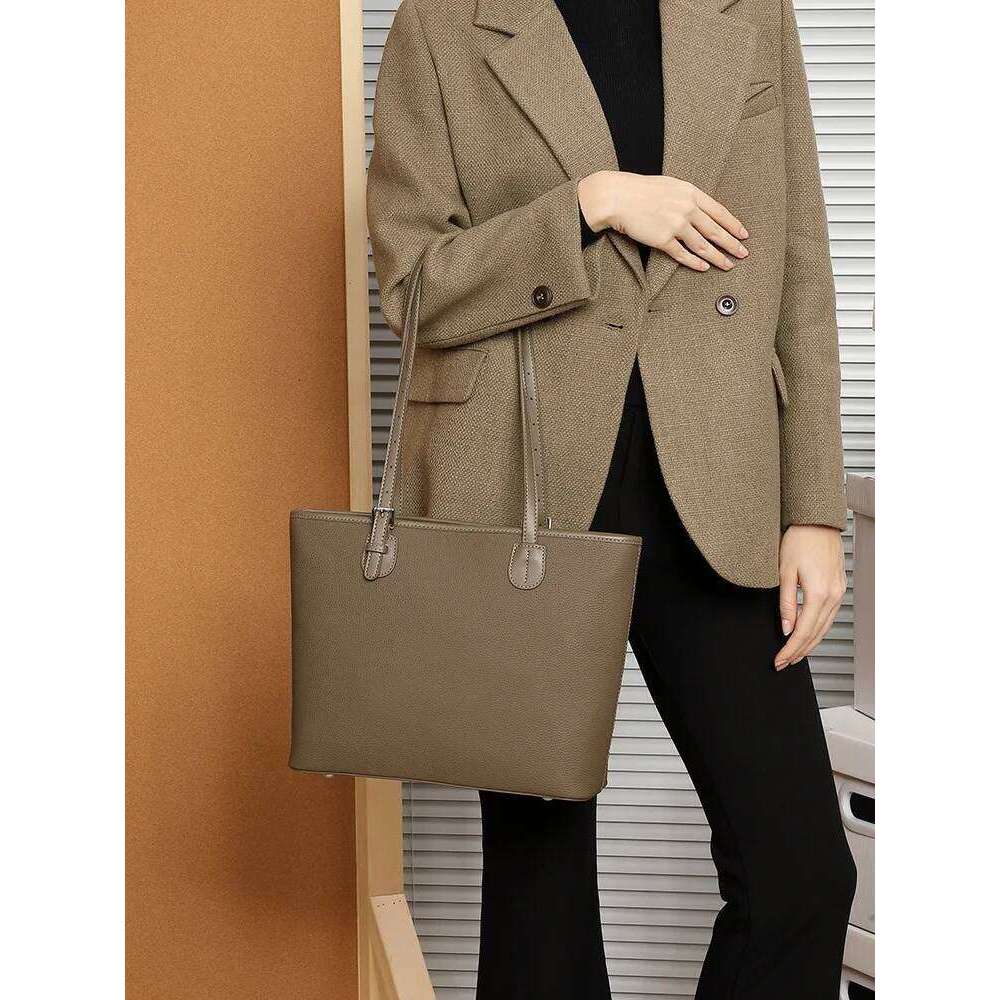 2025 Women's Genuine Leather Simple Tote Designer Commuter Shoulder Bag Large Capacity Vintage Shopping Handbag