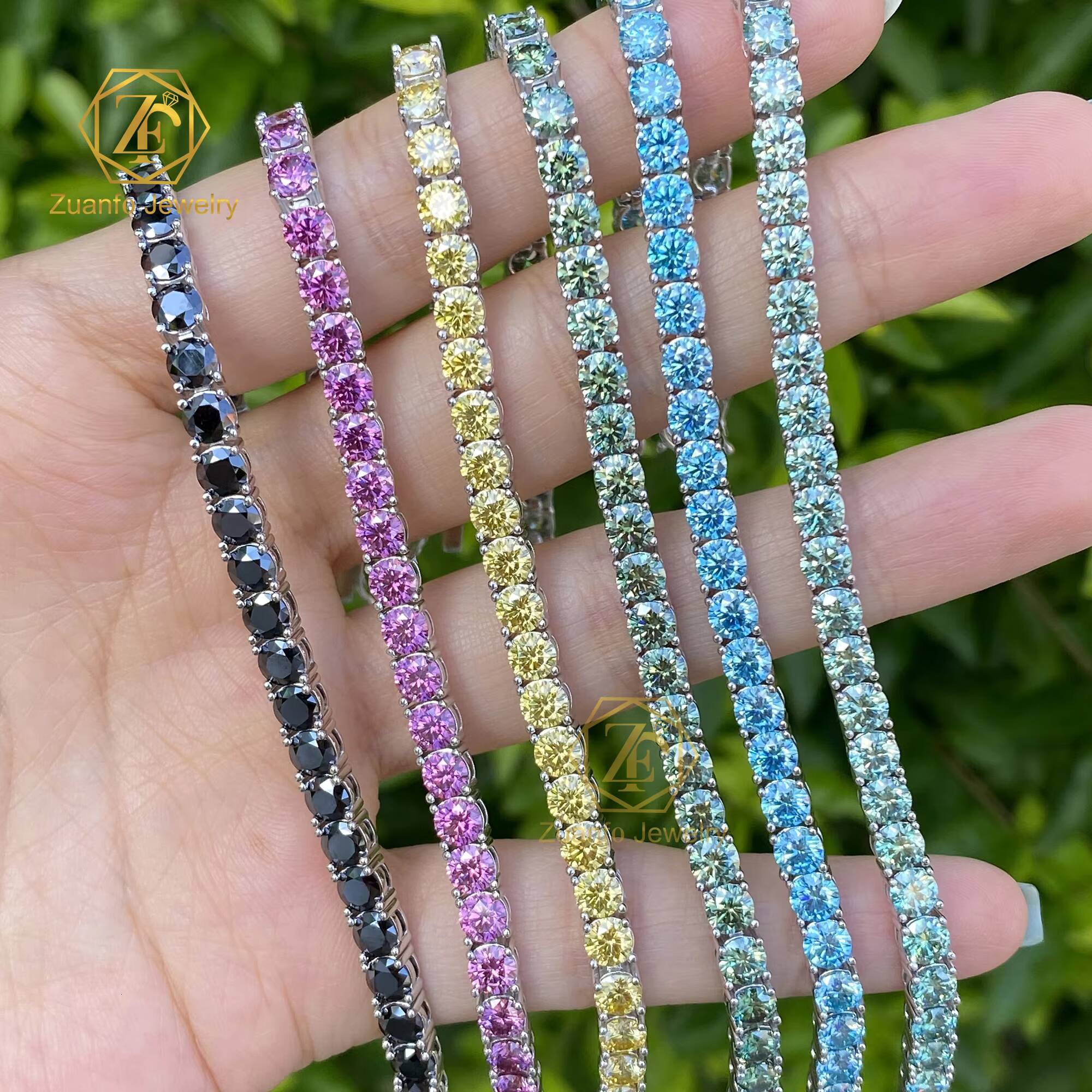 Pass Diamond Tester Blue Pink Yellow Black BlueGreen Moissanite Tennis Bracelet 925 Sterling Silver Jewelry Moissanite Bracelet