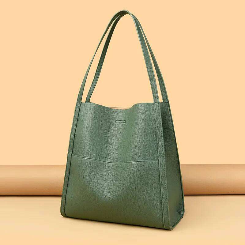 High Quality Soft Leather Women's Designer Solid Color Women Shoulder Bag Large Capacity Shopping Handbag Wallet